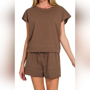 #96753 🛑S,M,L Fabulous Premium Cotton Top & Shorts 2pc Loungewear Or Travel Set